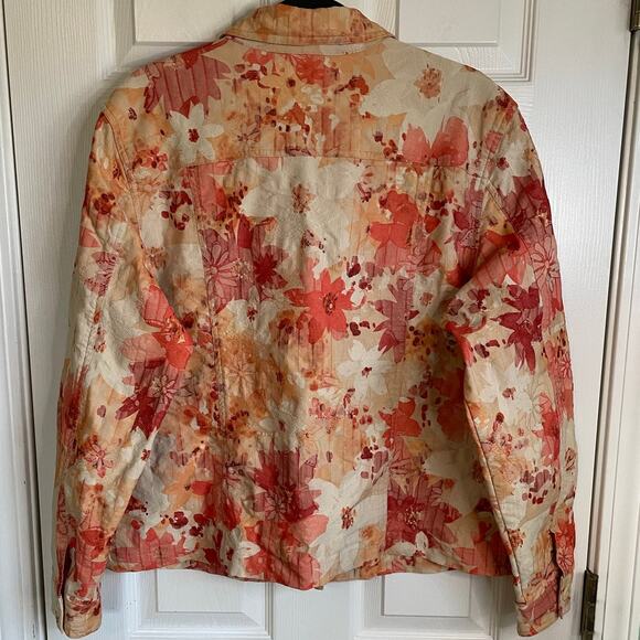 Coldwater Creek Button Up Jacket Sz XL Floral Tan Orange Textured Shabby Chic - Picture 4 of 10